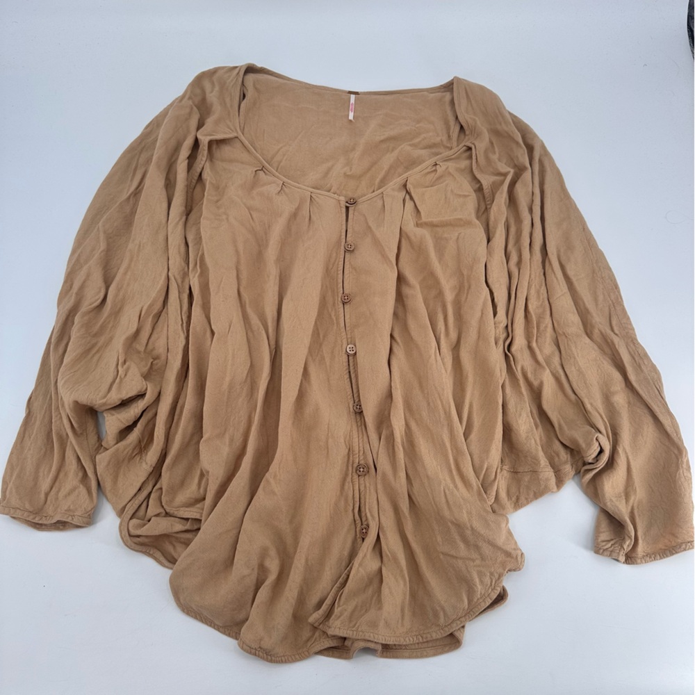 Free People What A Statement Oversized Boho Tunic Top Oat Bran Size XL - Picture 2 of 7